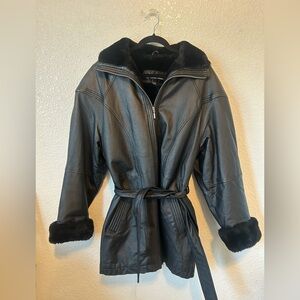 Wilson’s Leather Black Leather Belted Jacket